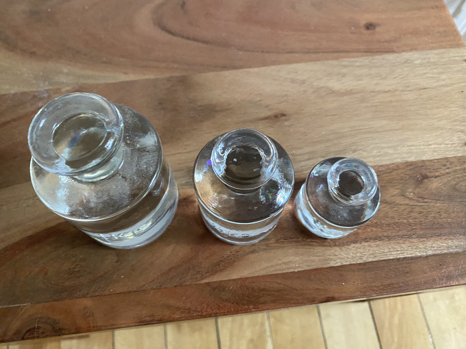 3 Vintage Apothecary Scale Weights Clear Pressed Glass Balance Scale