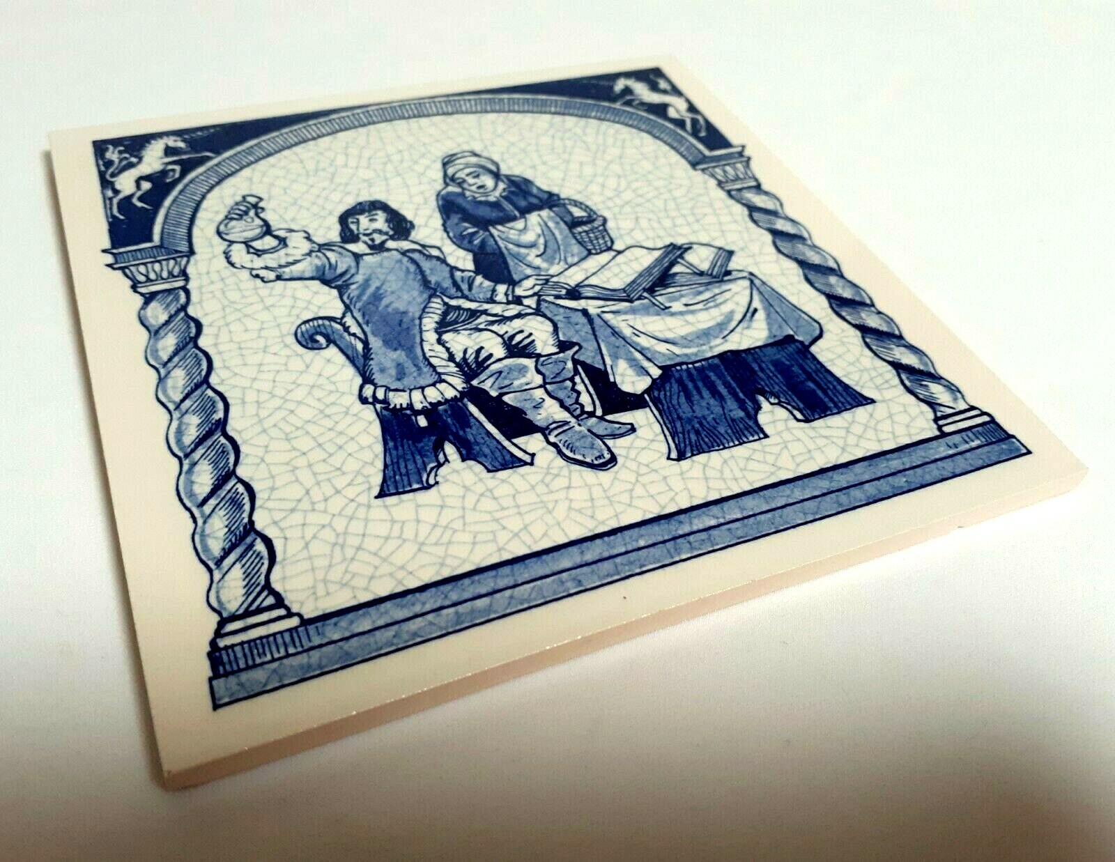 VINTAGE BLUE DELFT HOLLAND HANDMADE PILL TILE BURROUGHS WELLCOME CO. 1987