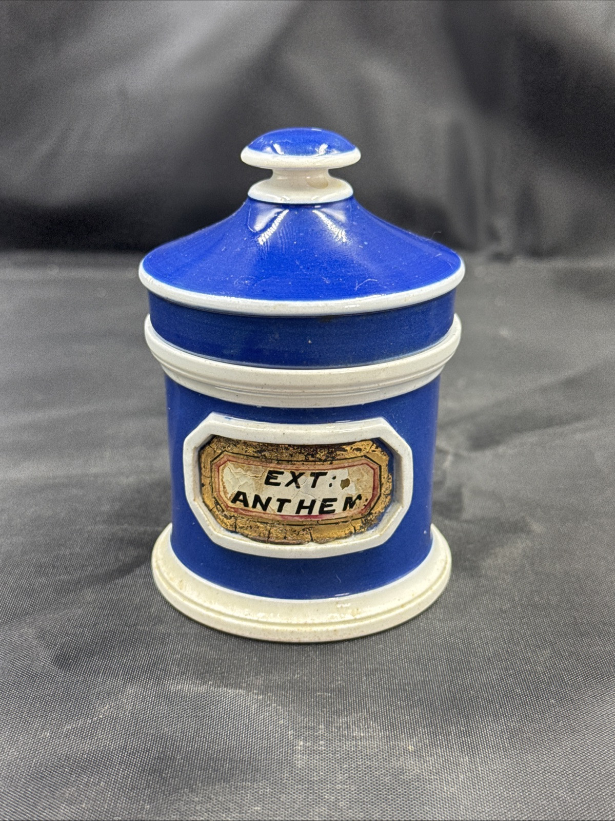 Rare Antique Style Pottery “EXT ANTHEM” Apothecary Pharmacy Jar