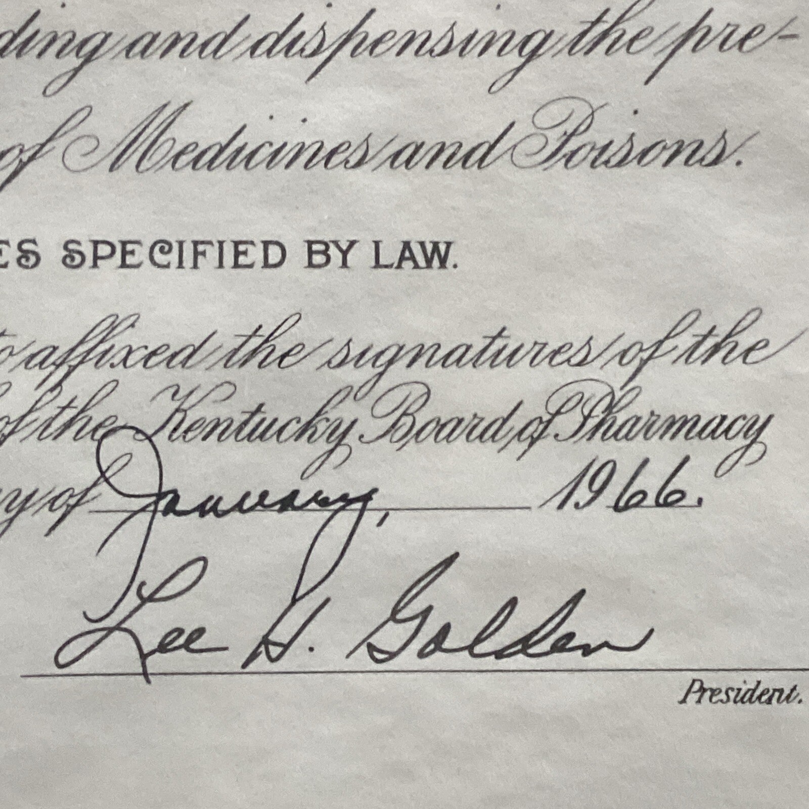 Kentucky Board Of Pharmacy (1966) Registered Pharmacist Certificate