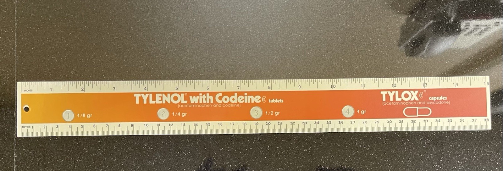 Tylenol with Codeine Tylox 14” Thick Plastic Ruler w/Pen