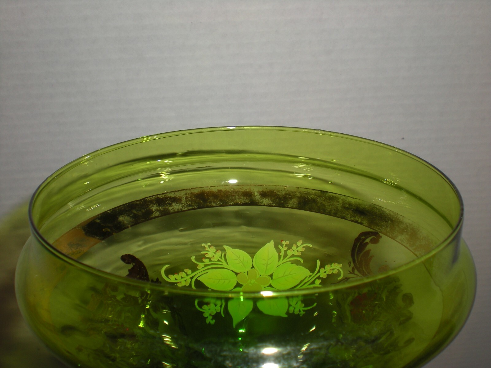 12″ Green Apothecary Jar Canister Circus Tent Lid Vtg Hand Blown Xmas Poinsettia