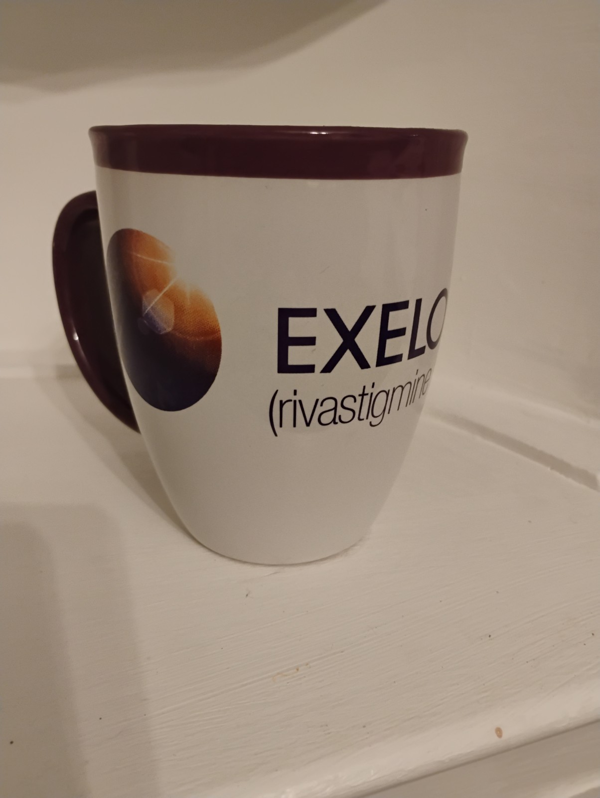 Exelon Patch Coffee Cup Mug Pharmaceutical Promo advertising White Purple 16 oz