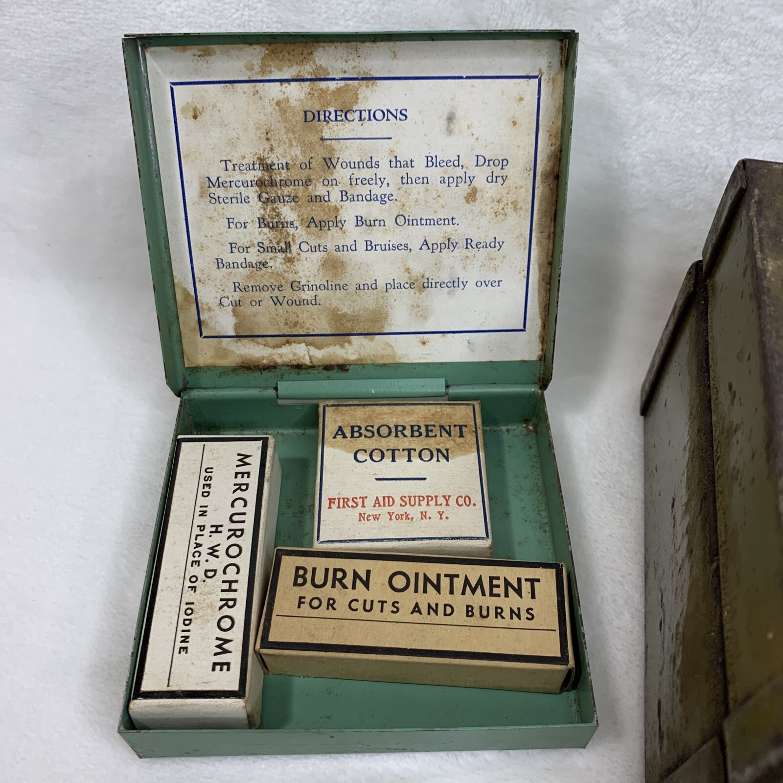 Vintage Medical First Aid Box Kit Green Metal Anahist Acme Johnson Mercurochrome