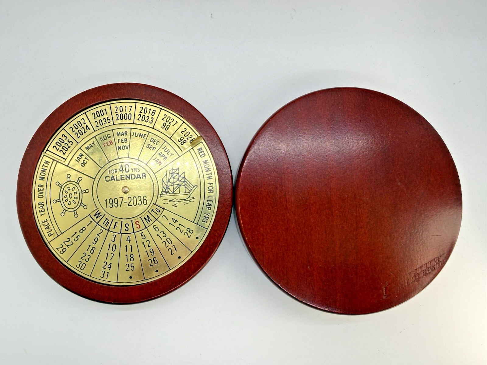 Vintage Triphasil Pharmaceutical Promo 40-Year Perpetual Calendar Wood Desk Box