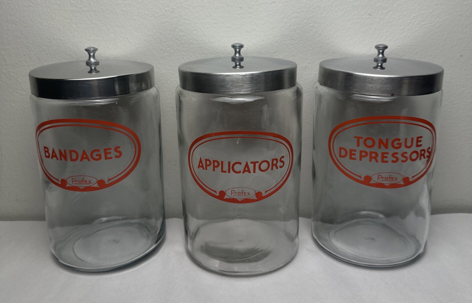 Vintage Medical Doctor’s Office Glasco Profex Glass Jars W/Lids. Set of 3, 1268