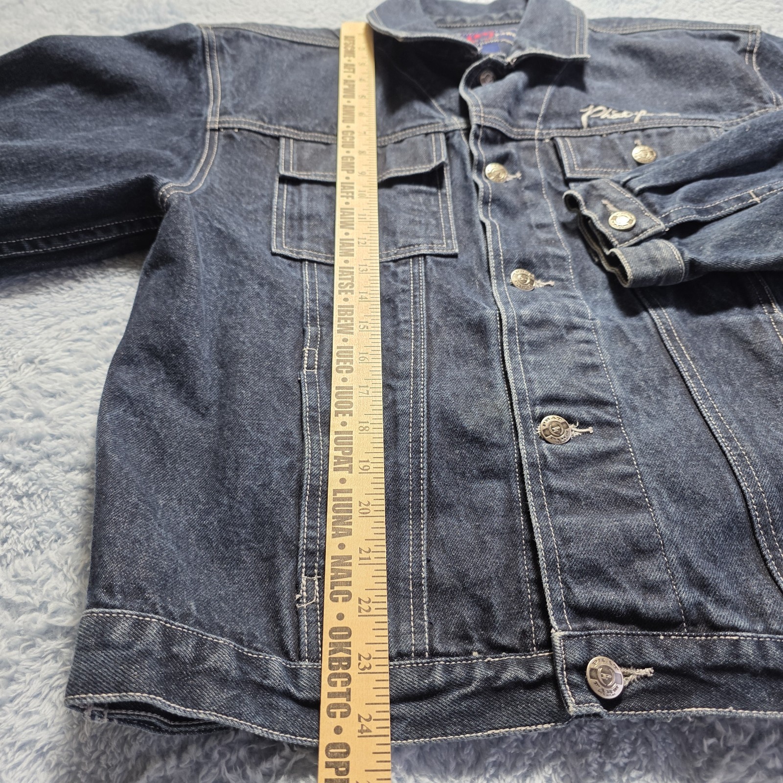 Vintage 90s Y2k Phat Farm New York Men’s Large Denim Trucker Jacket Embroidered