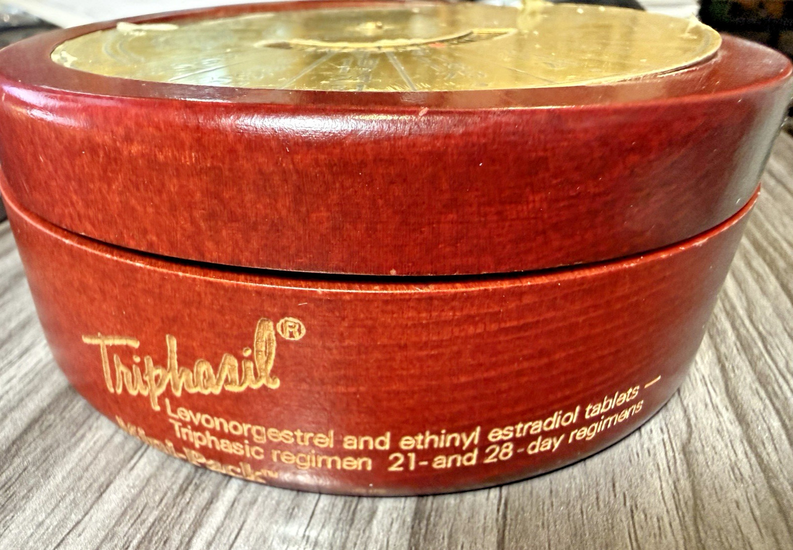 Vintage Triphasil Pharmaceutical Promo 40-Year Perpetual Calendar Wood Desk Box