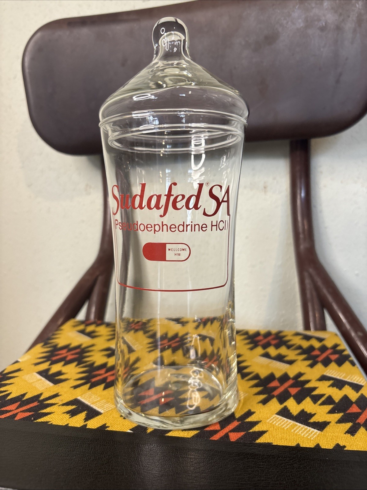 VTG Sudafed SA Glass Apothecary Jar Rare Drug Rep Promo Prop Pharmacist Display