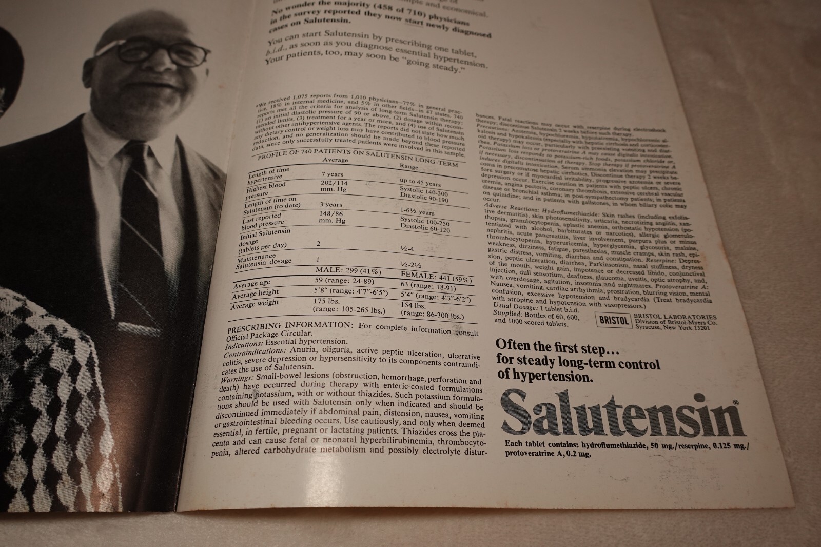 Salutensin Blood Pressure Medication Bristol Laboratories 1960s Advertisement