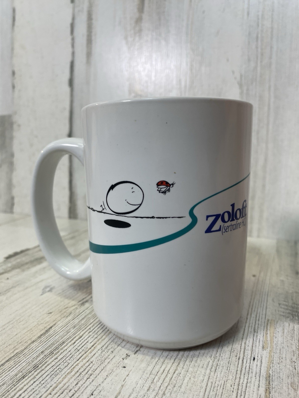 Pfizer Zoloft Coffee Mug Cup White Blue Pharmaceutical Promo Rep Advertising Y2K