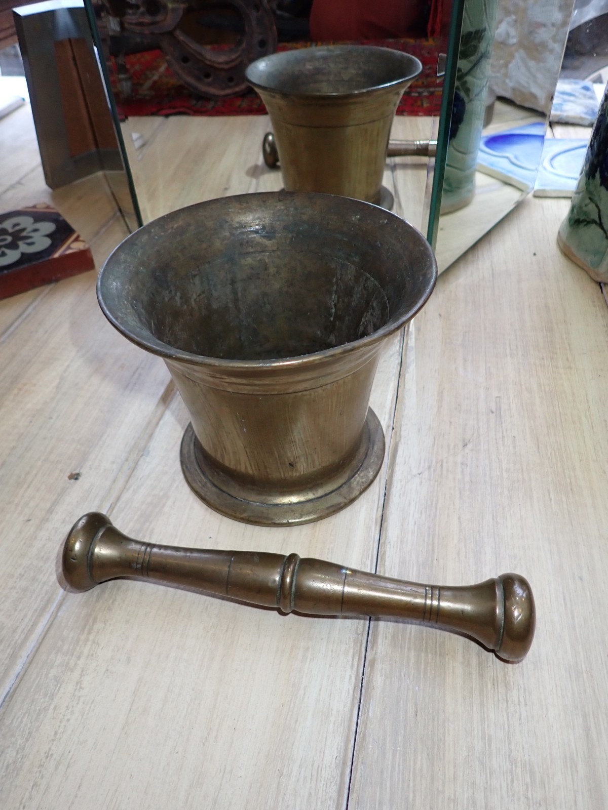 Antique Bronze Mortar and Pestle Apothecary 19th C or Earlier 2 kilos +