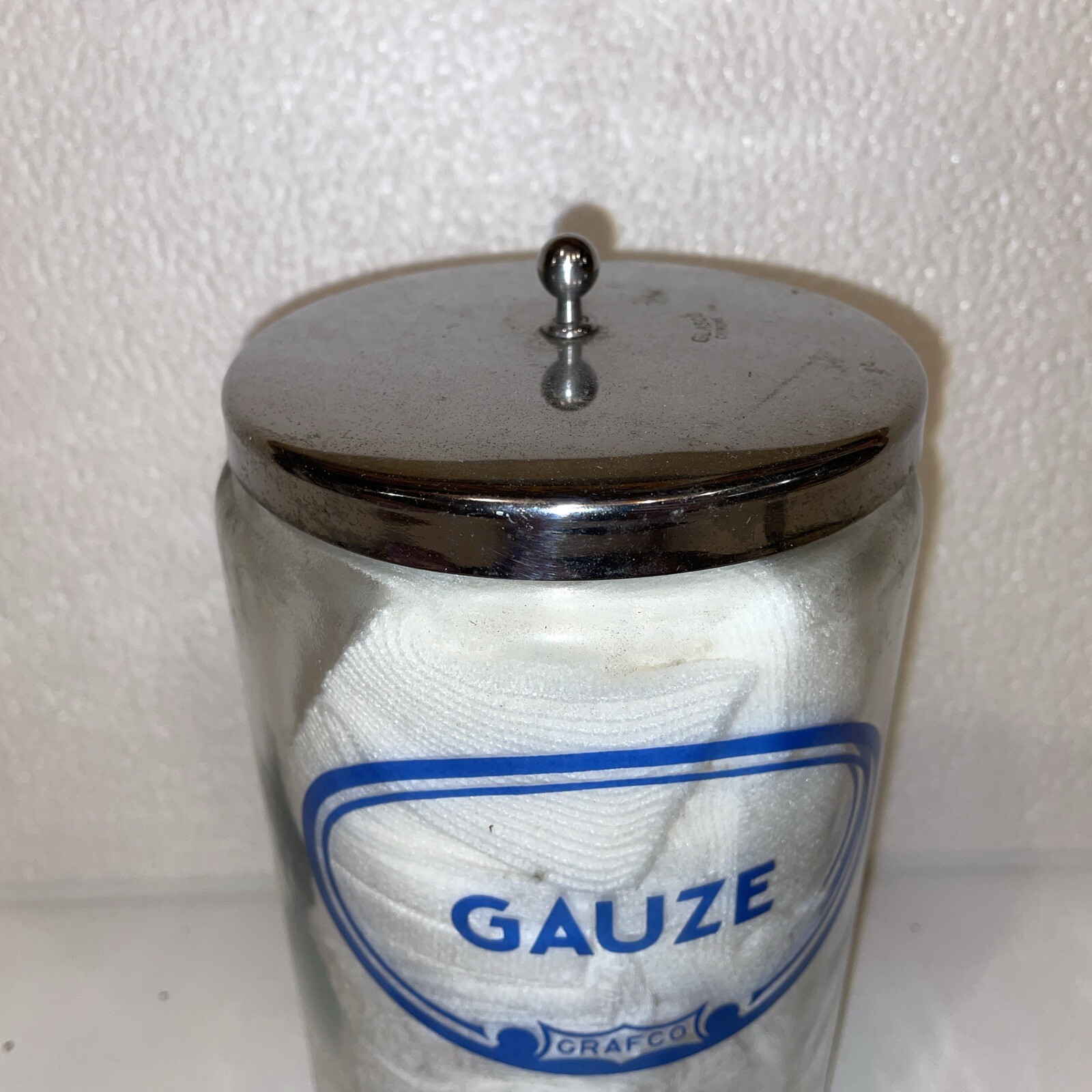 Grafco Medical Apothecary Glass Jars w/ blue letters Gauze