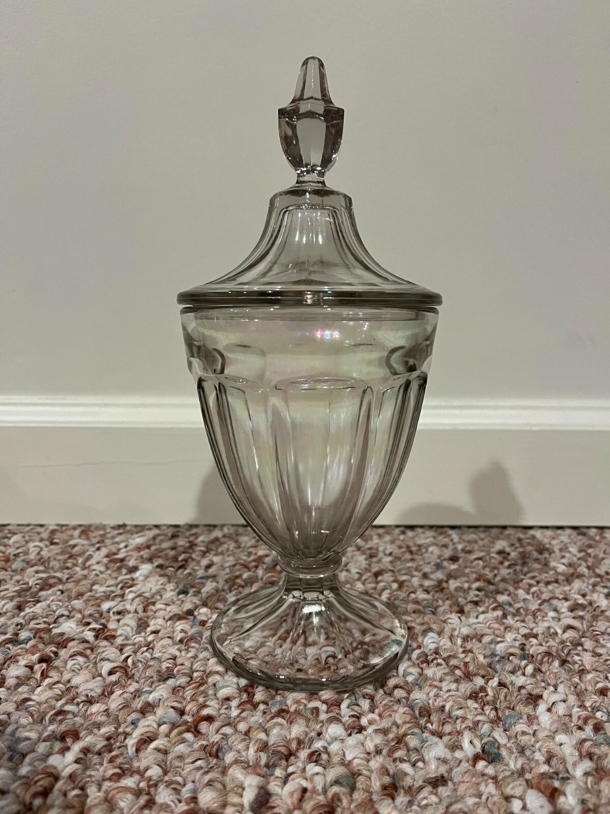 Apothecary/Candy Lidded Jar – Iridescent Glass with Pink, Blue, Green, Yellow