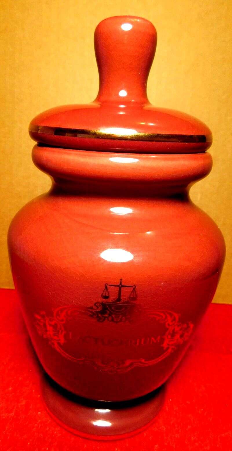 Jar~Apothecary Jar Eli Lilly “Lactucarium” Pharmaceutical 4/303 Maroon Empty