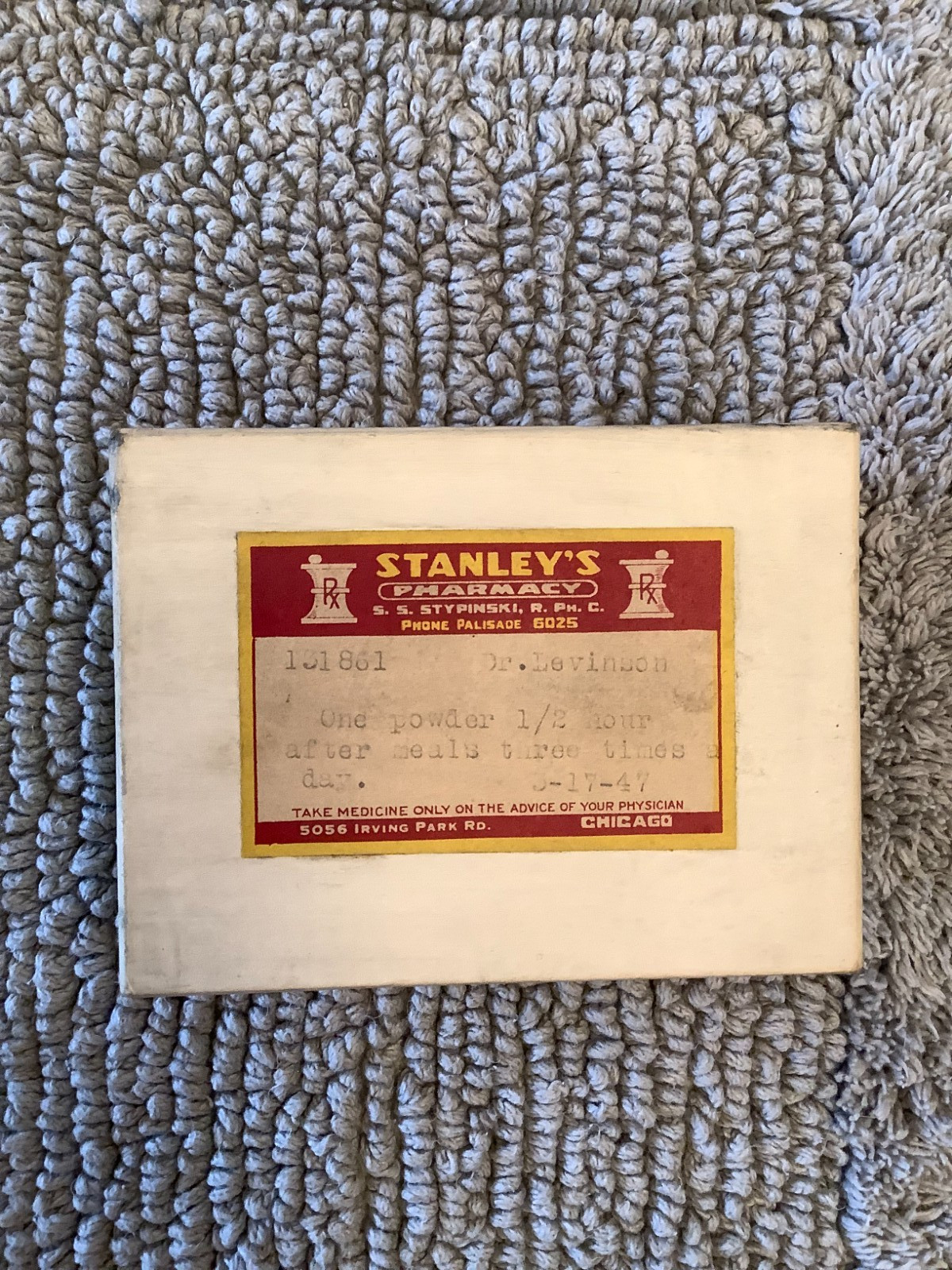 Vintage 1947 Apothecary Drug Box Ephemera Stanley’s Pharmacy Chicago IL