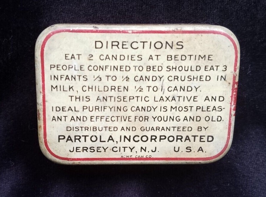 Old Medicine Tin Partola Doctor Candy Antiseptic Mint Laxative Jersey City NJ