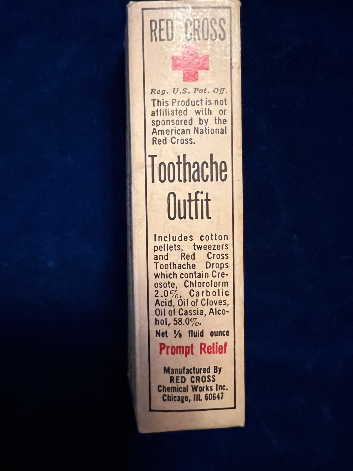 Vintage Red Cross Toothache Outfit Tweezers, Ointment, Cotton All Original