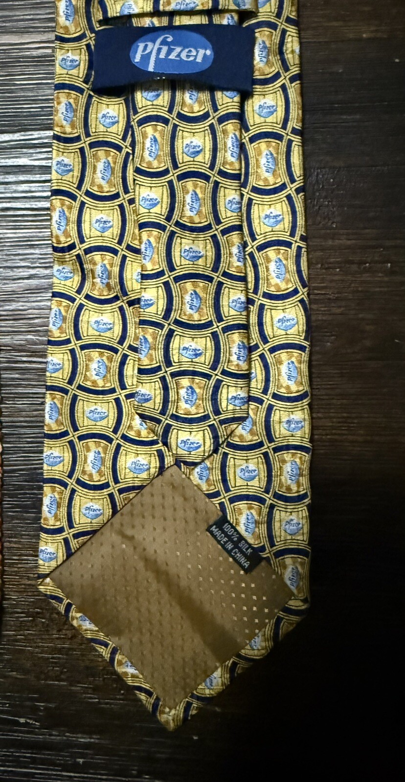 🔥Pfizer Viagra Drug Rep Promo Neck Tie Gold Navy 100% Silk Little Blue Pill 59”