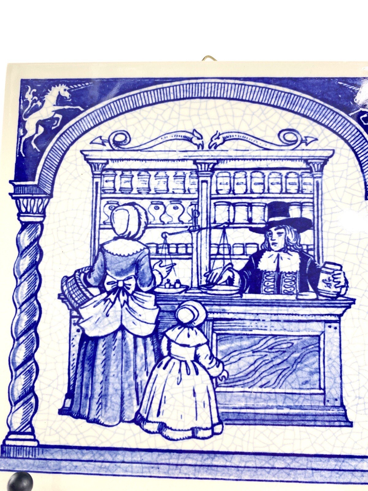 1988 Vintage Blue Delft Holland Handmade Ceramic Tile BW-1051 Burroughs Wellcome