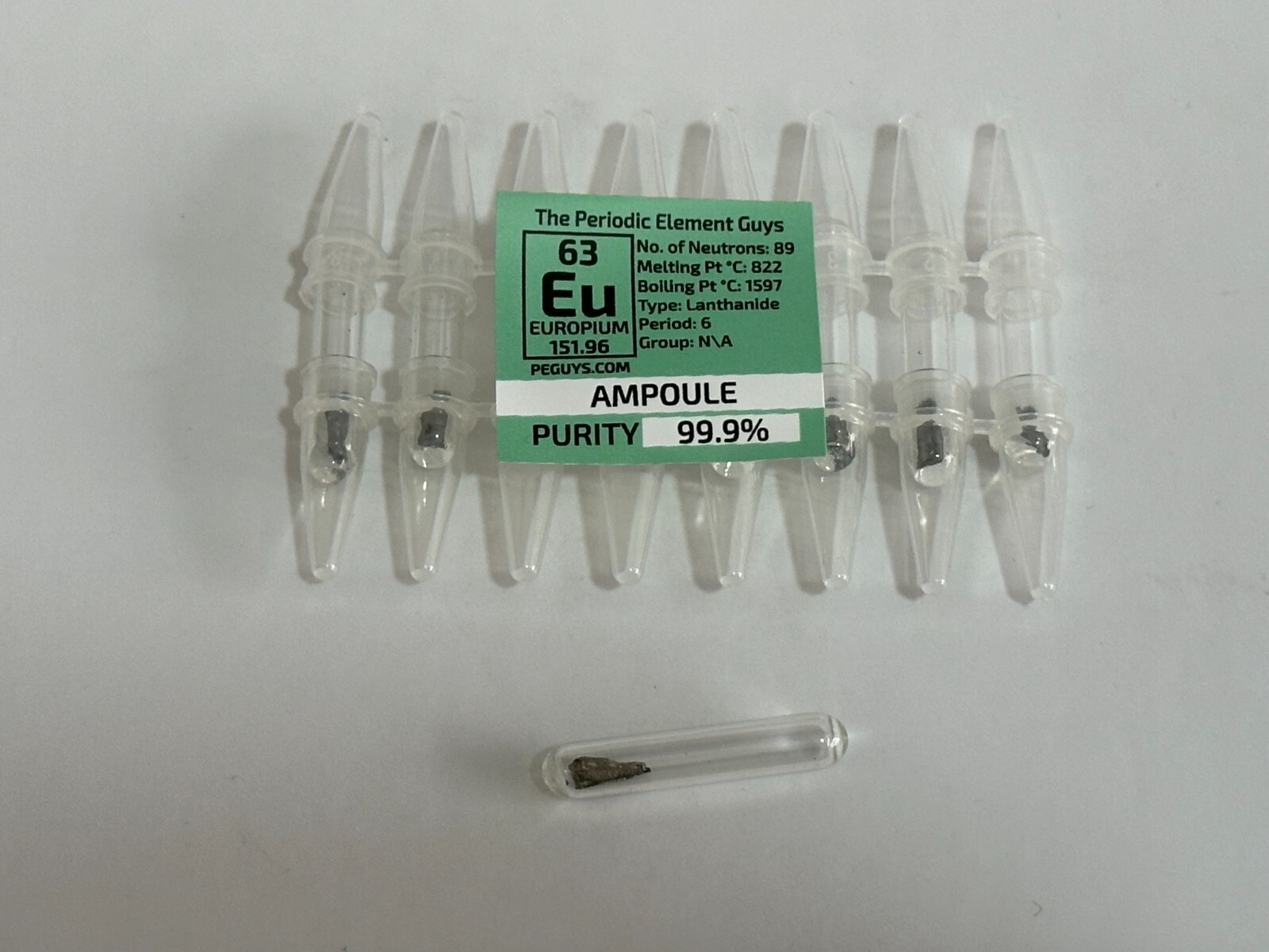 8 x Europium Metal 99.9% un-oxidized Argon Ampoules WHOLESALE Periodic Elements
