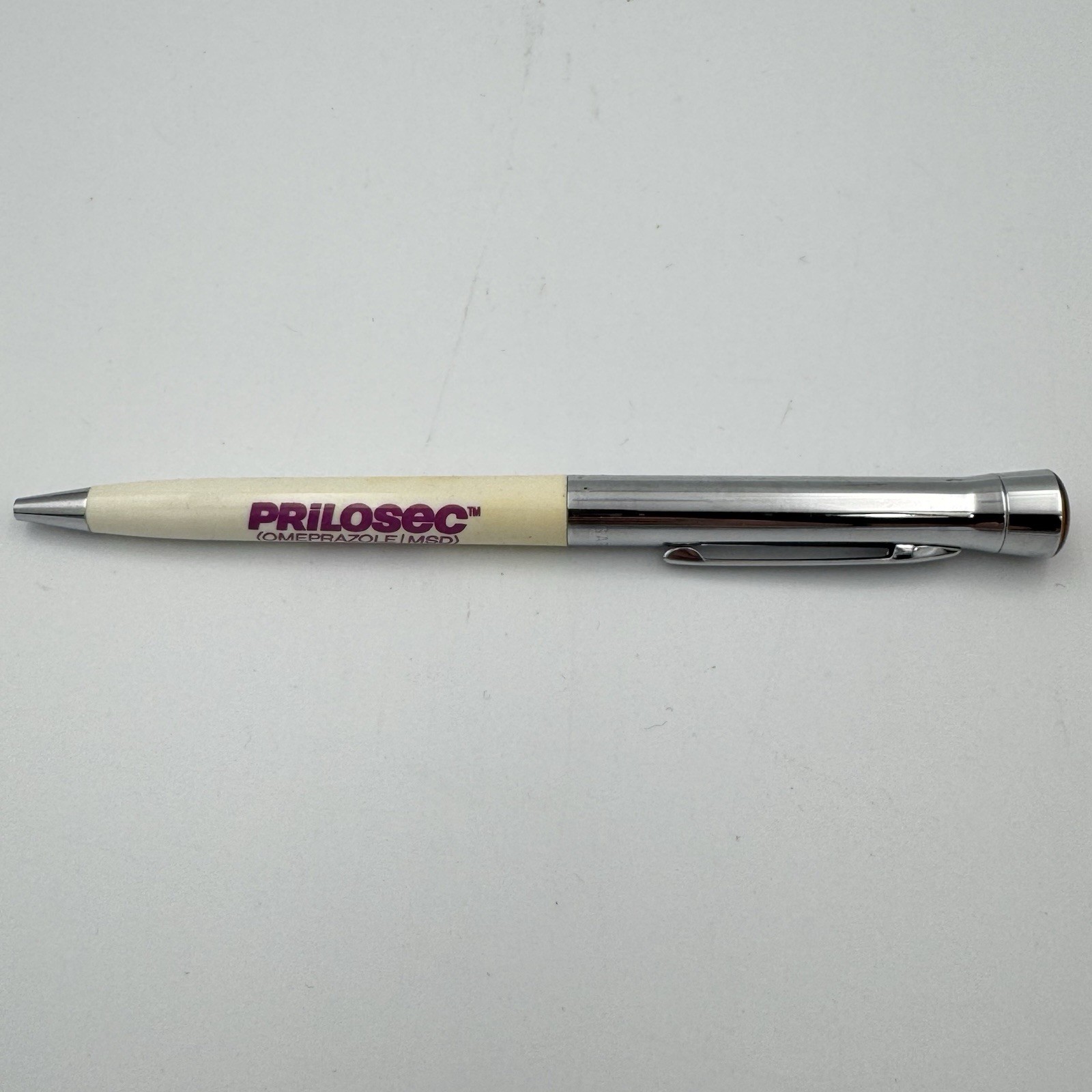 Silver Tone Prilosec Pharmaceutical Metal Pen Bubble Top Garland USA Vintage