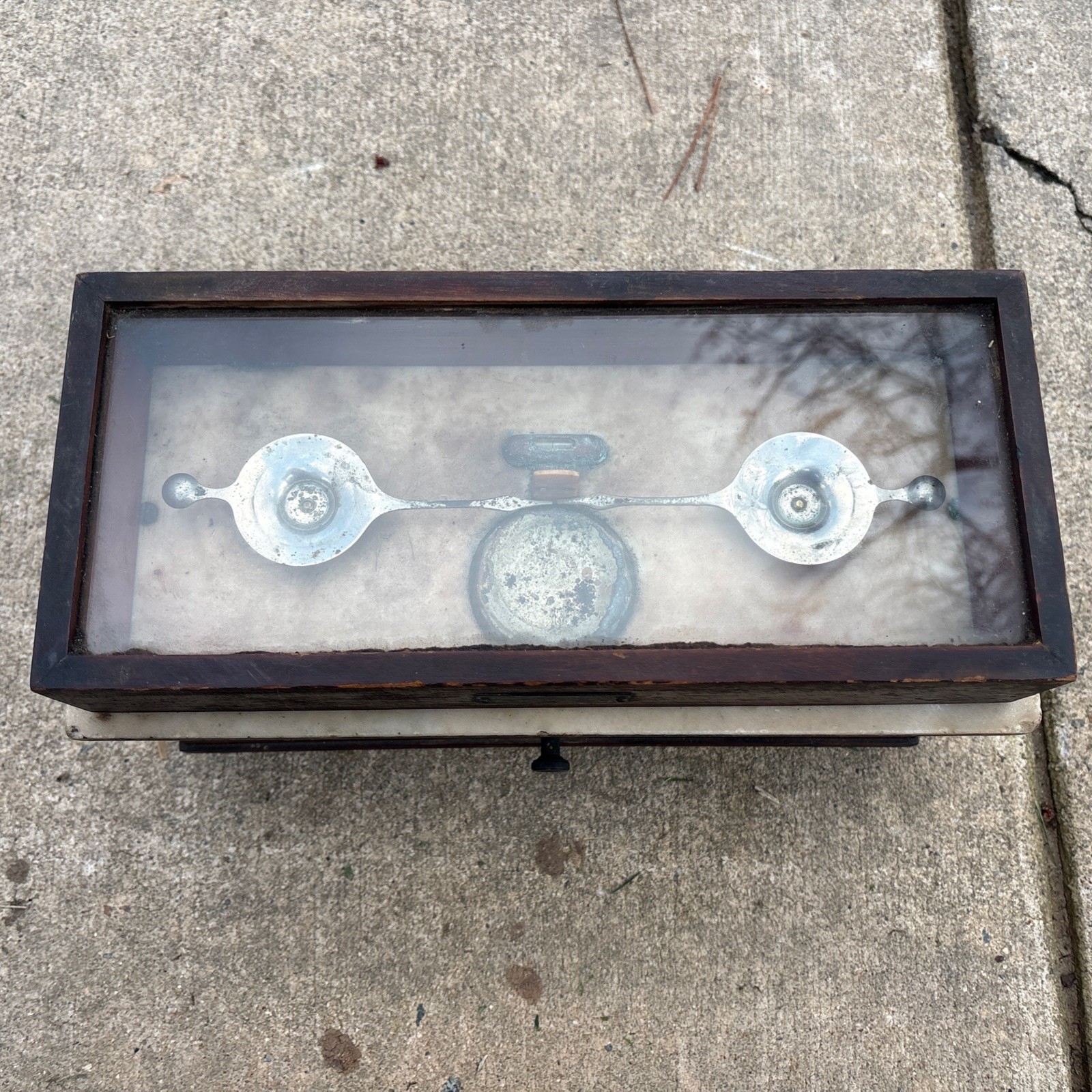 Antique Marble & Wood Apothecary Pharmacist Balance Gold Bouillon Scale Rustic