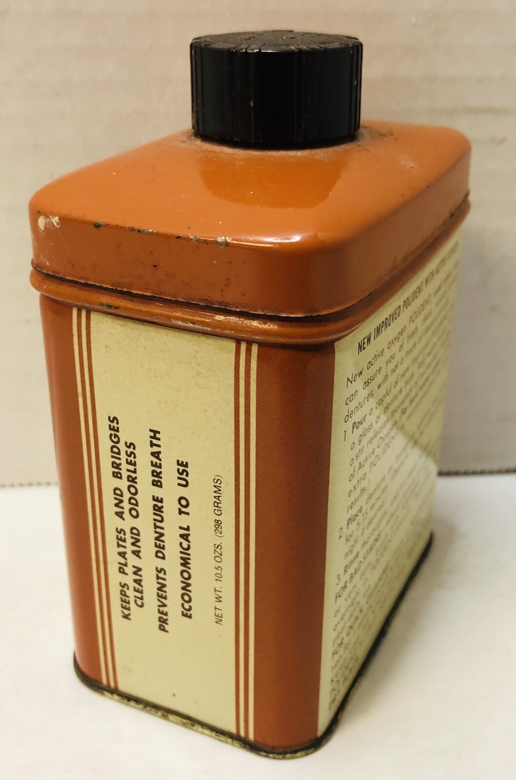 Vintage Polident Metal Can 10.5oz Economy Size “New Active Oxygen” Block Drug Co