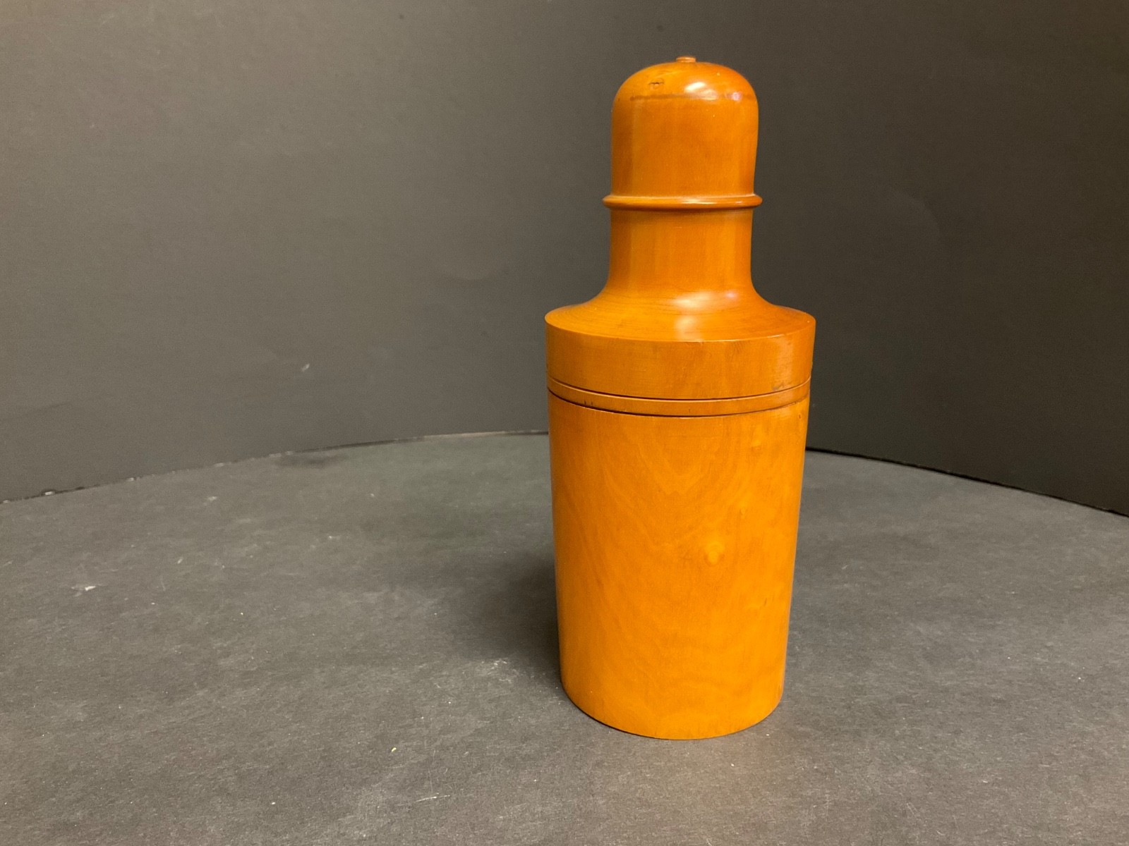 Antique Apothecary Glass Bottle With Treen Case 19th Century-Bottle topper Stuck