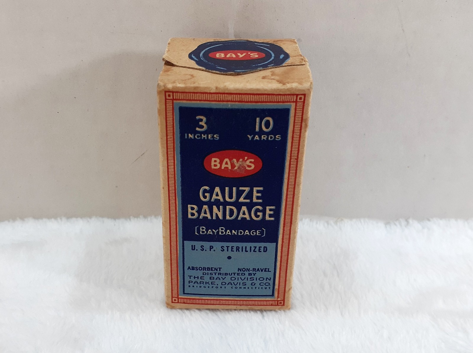 Vintage Bay’s Gauze Bandage Parke Davis Bridgeport Connecticut 1940s Sealed NOS