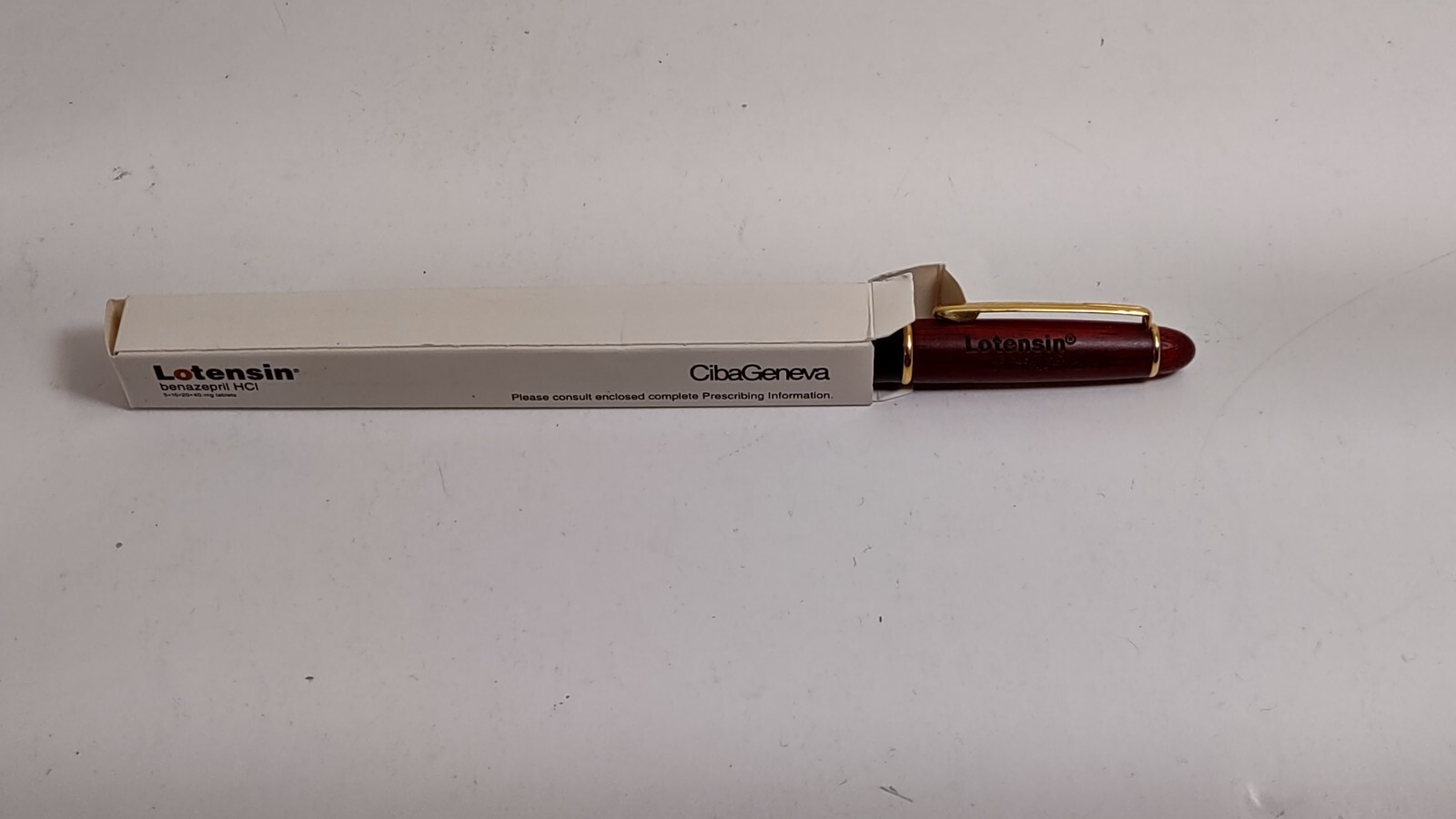 Drug Rep Pen ( Lotensin ) Stained Wood Pen w/ Engraved Lettering Box Prescribing