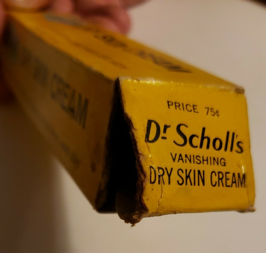 1963!! Dr. Scholls’s Dry Skin Cream Advertisement Box Vintage USA Retro Antique