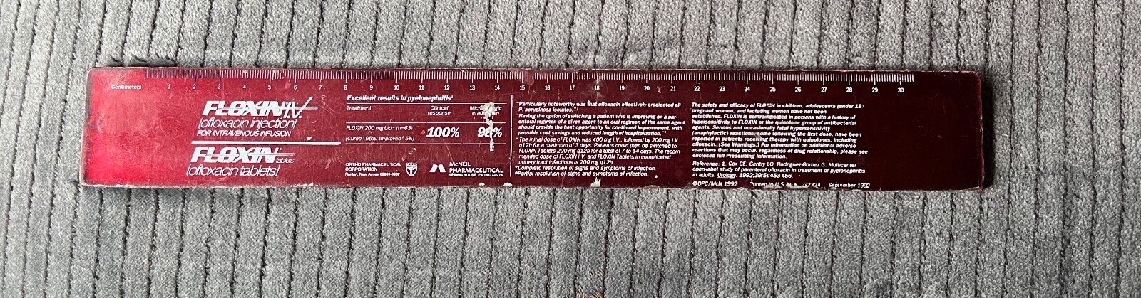 Vintage 1992 FLOXIN LOFLOXACIN Pharmaceutical Drug Rep RULER ~ Rare