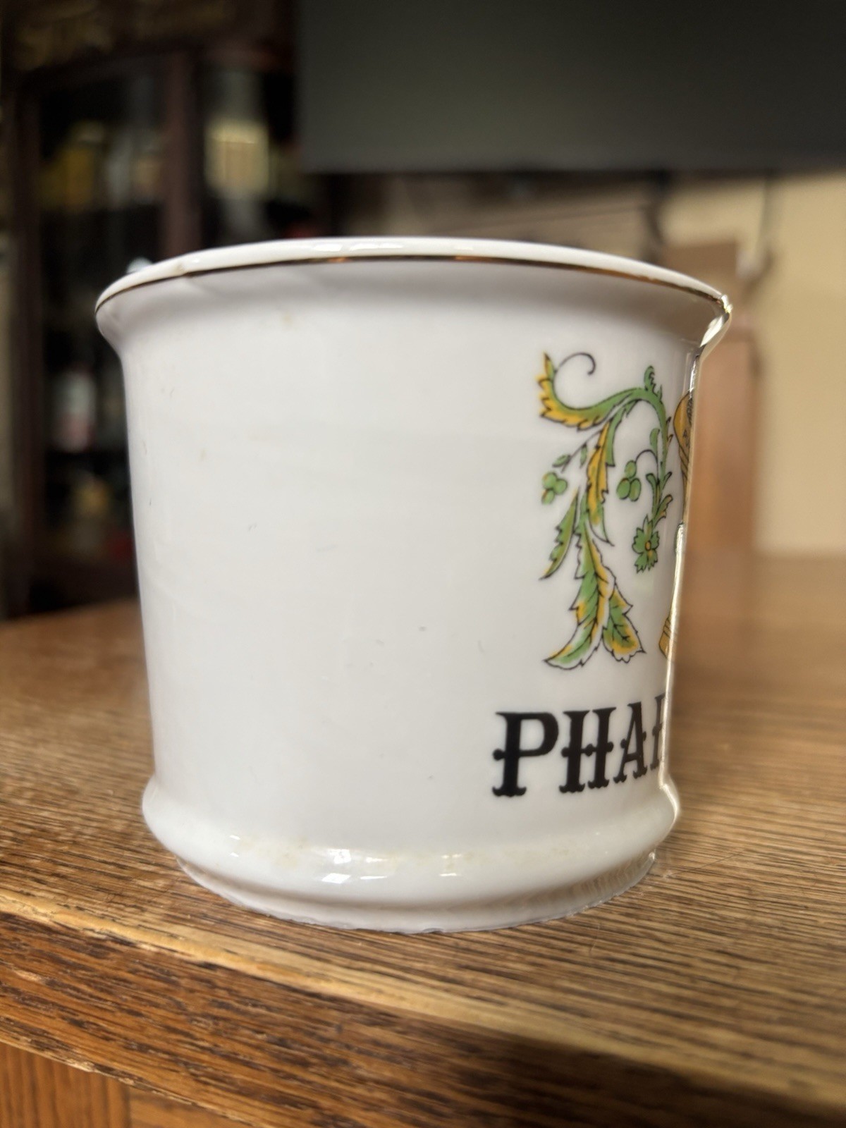 Vintage Apothecary Pharmacy Barber Shaving Mug Porcelain Enameled Mortar Pestle