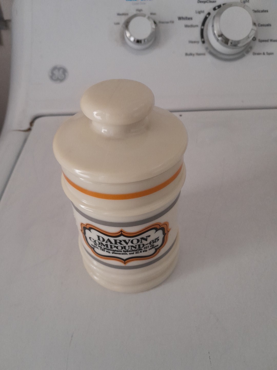 VTG Pharmacy Jar Darvon Compound-65 Custard Glass Apothecary Jar with Lid