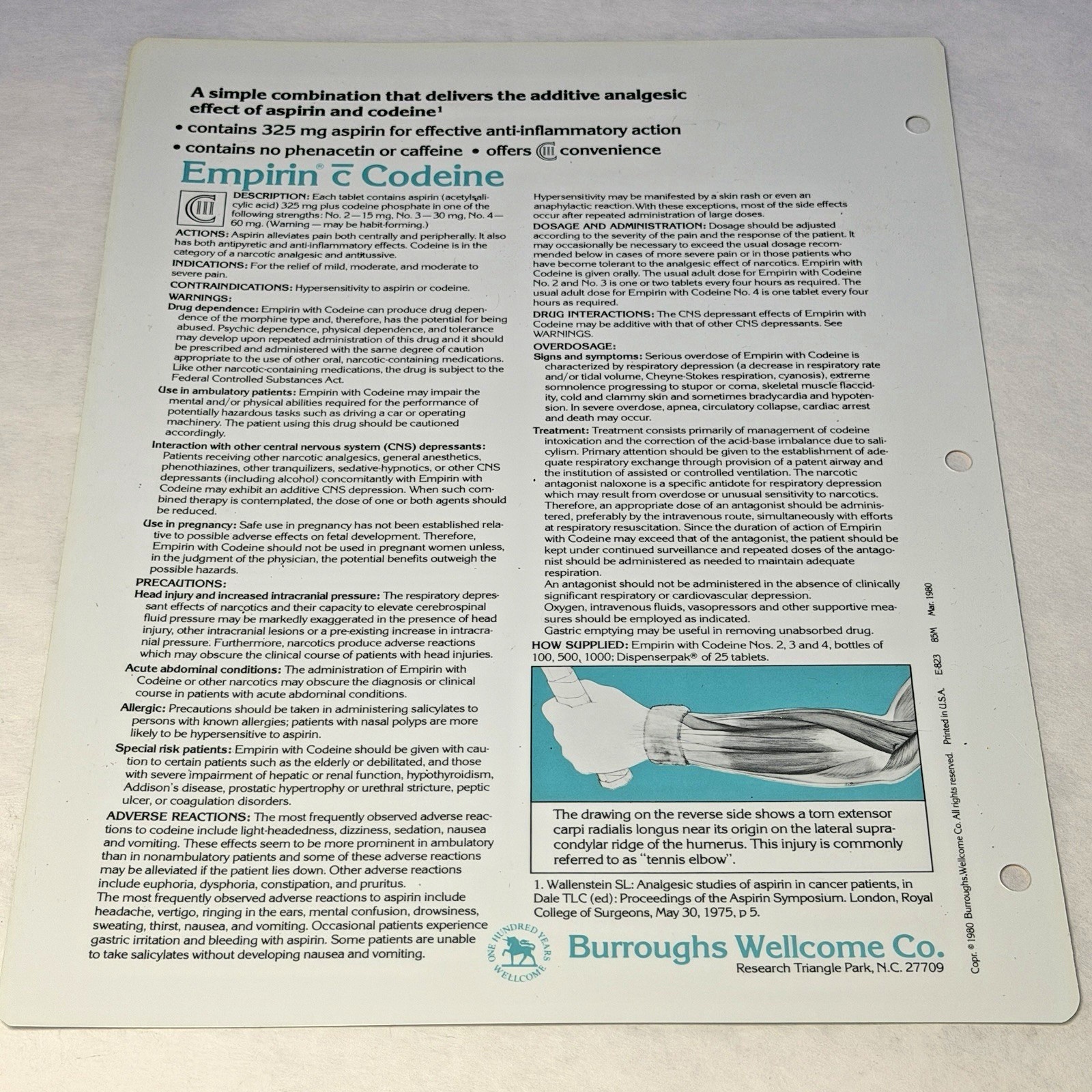 Codeine Medical Charts 5 Drug Rep Ad Promo Pharma Collectible Marketing 1980