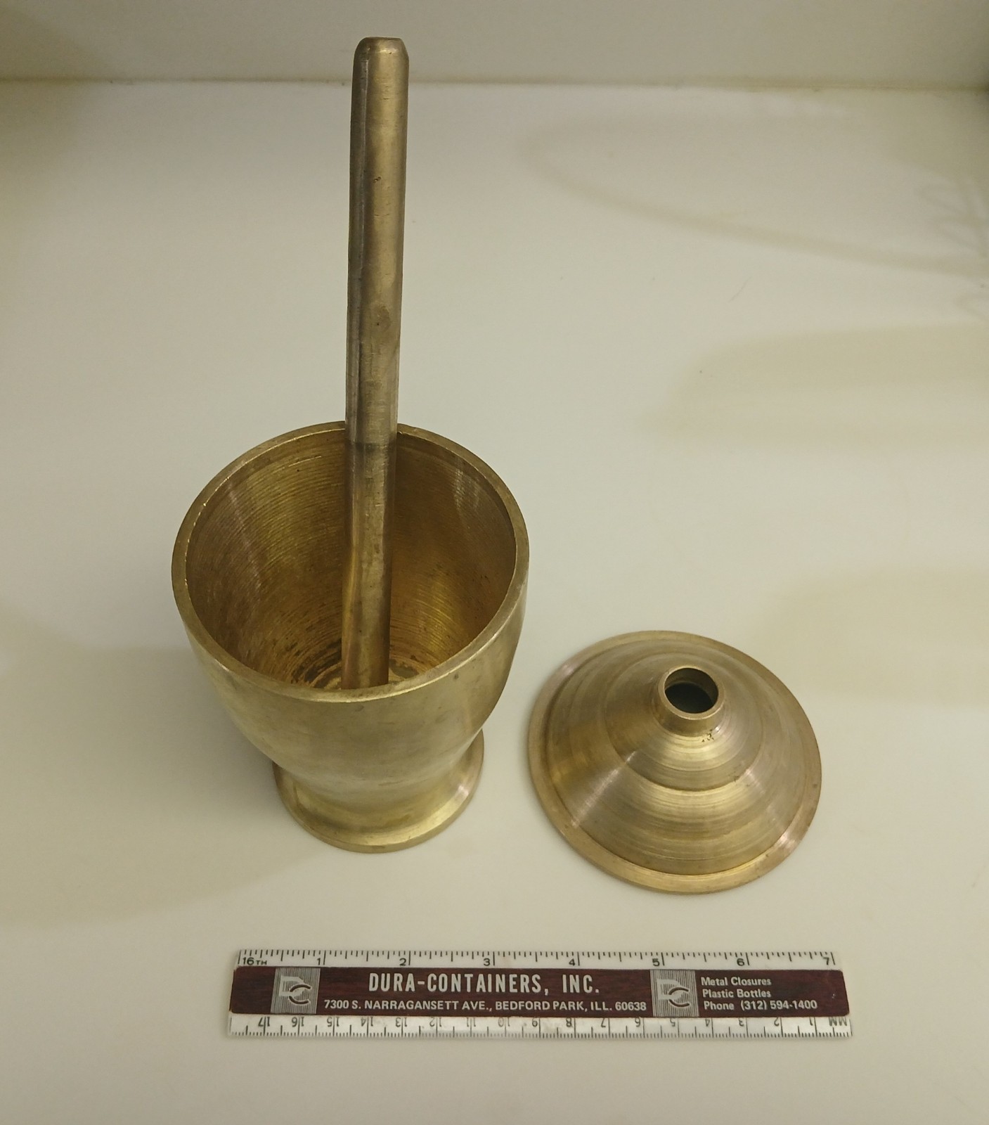 Mortar and Pestle with Lid – Solid Brass – 4.2 lbs – Vintage Apothecary