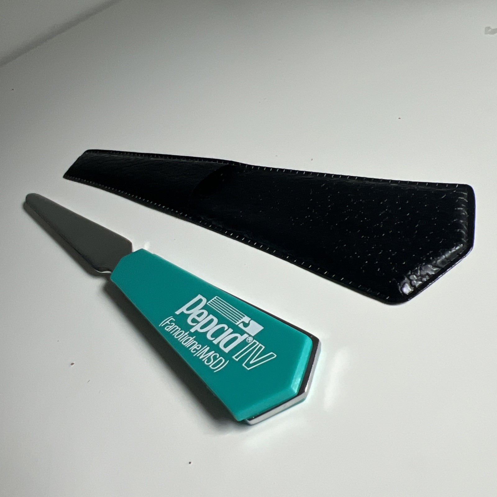 Vintage Pepcid IV Famotidine MSD Letter Opener Drug Pharma Advertising Teal Case
