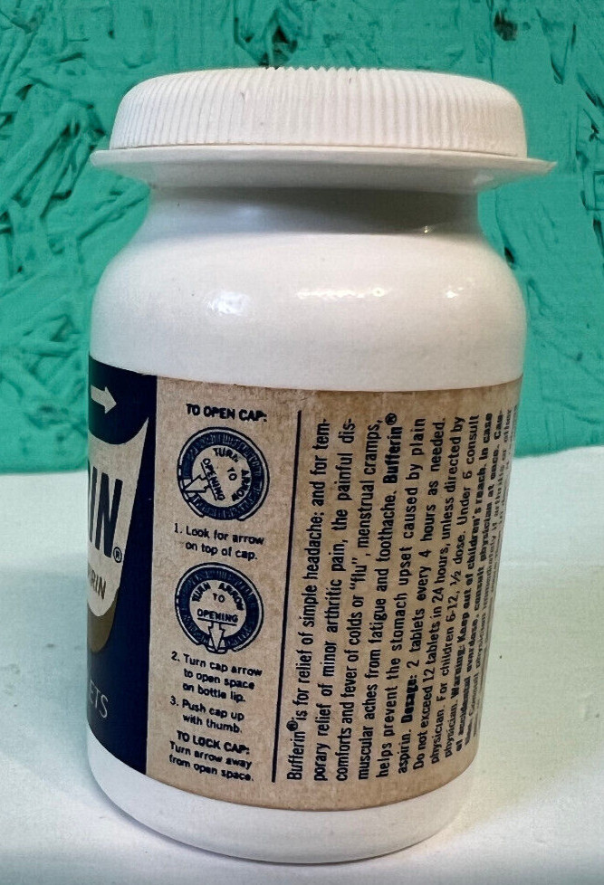 Bufferin Tablets Vintage Medicine Plastic Bottle-A4
