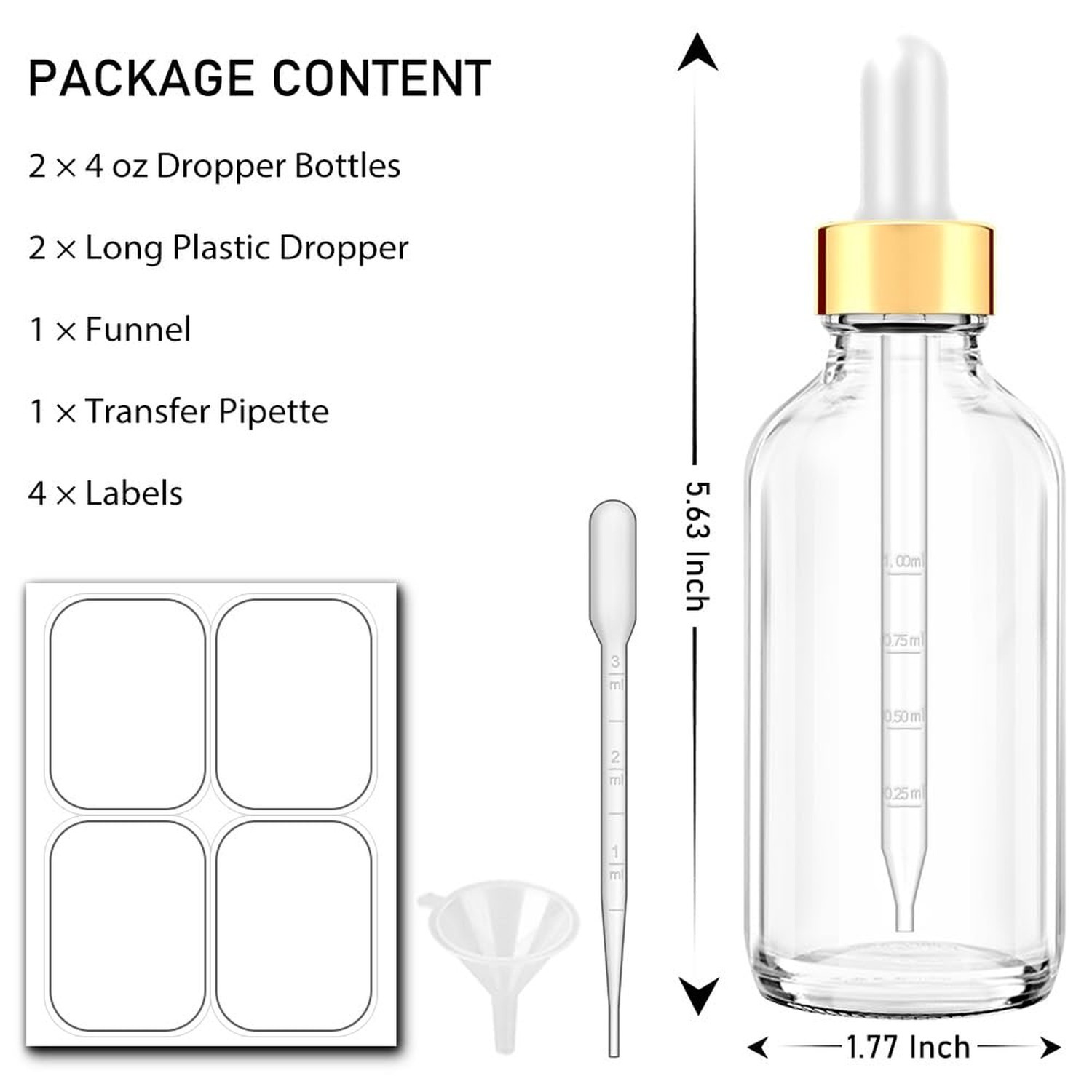 Glass Bottle with Dropper, 4 oz Clear Golden Cap Eye Dropper Bottle for Essen…