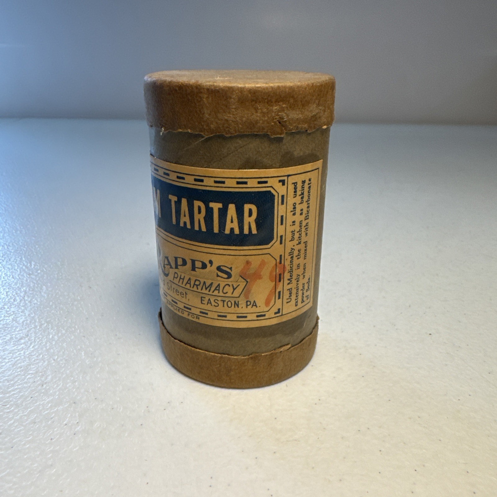 Vintage Rapp’s Pharmacy Easton, PA Cream Tarter Empty Medical Container