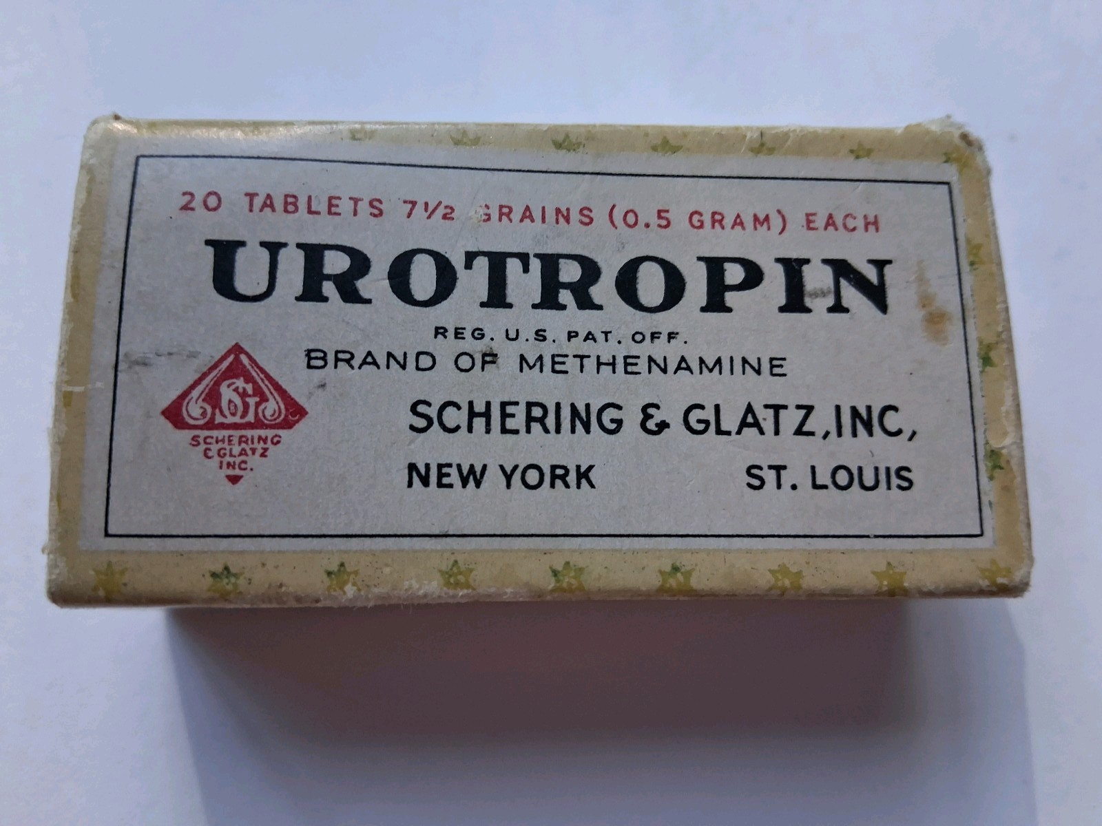 Urotropin Vintage Box Shering Glatz New York Methenamine Empty Box Medicine