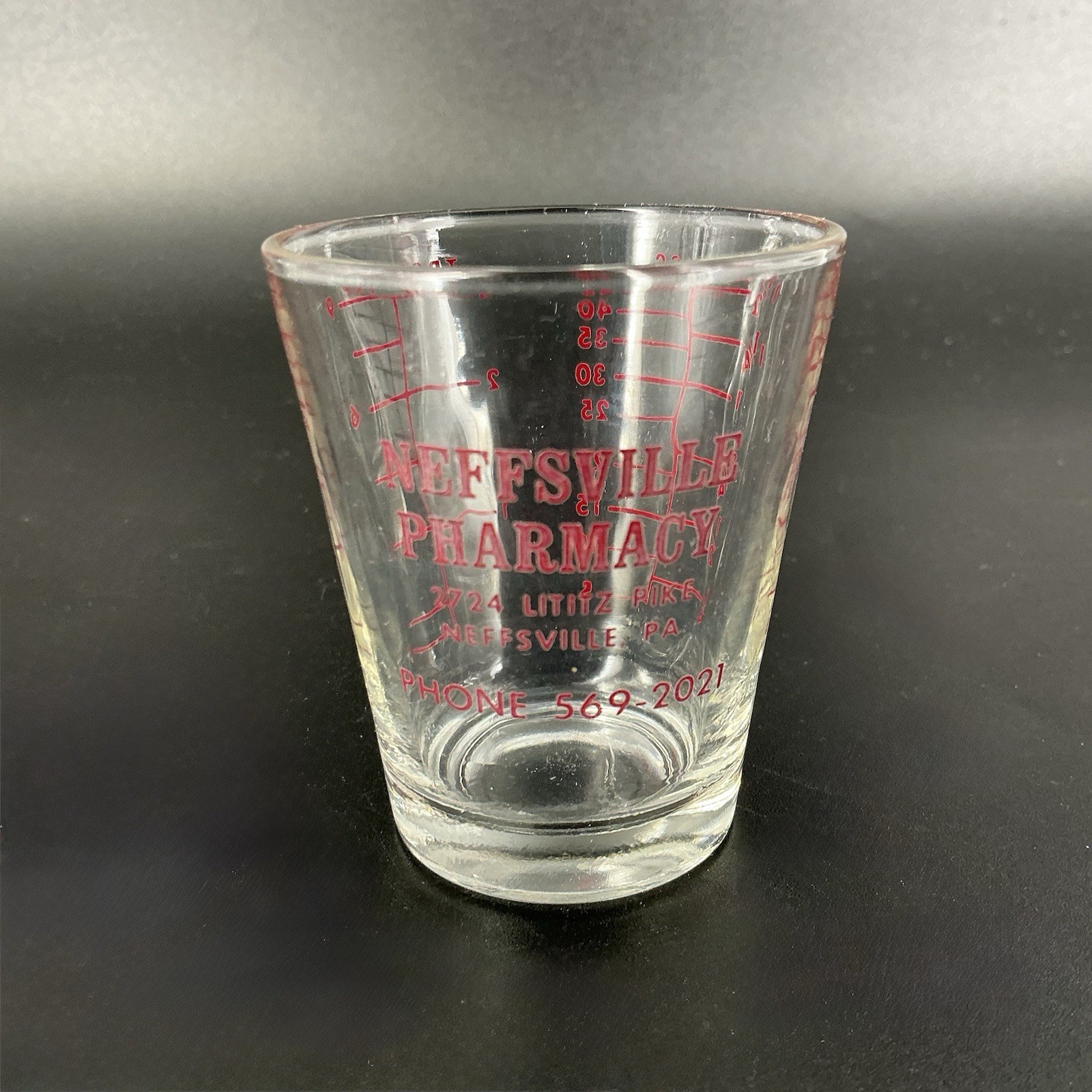 Advertising Medicine Dosing Cup Glass Neffsville Pharmacy Pennsylvania