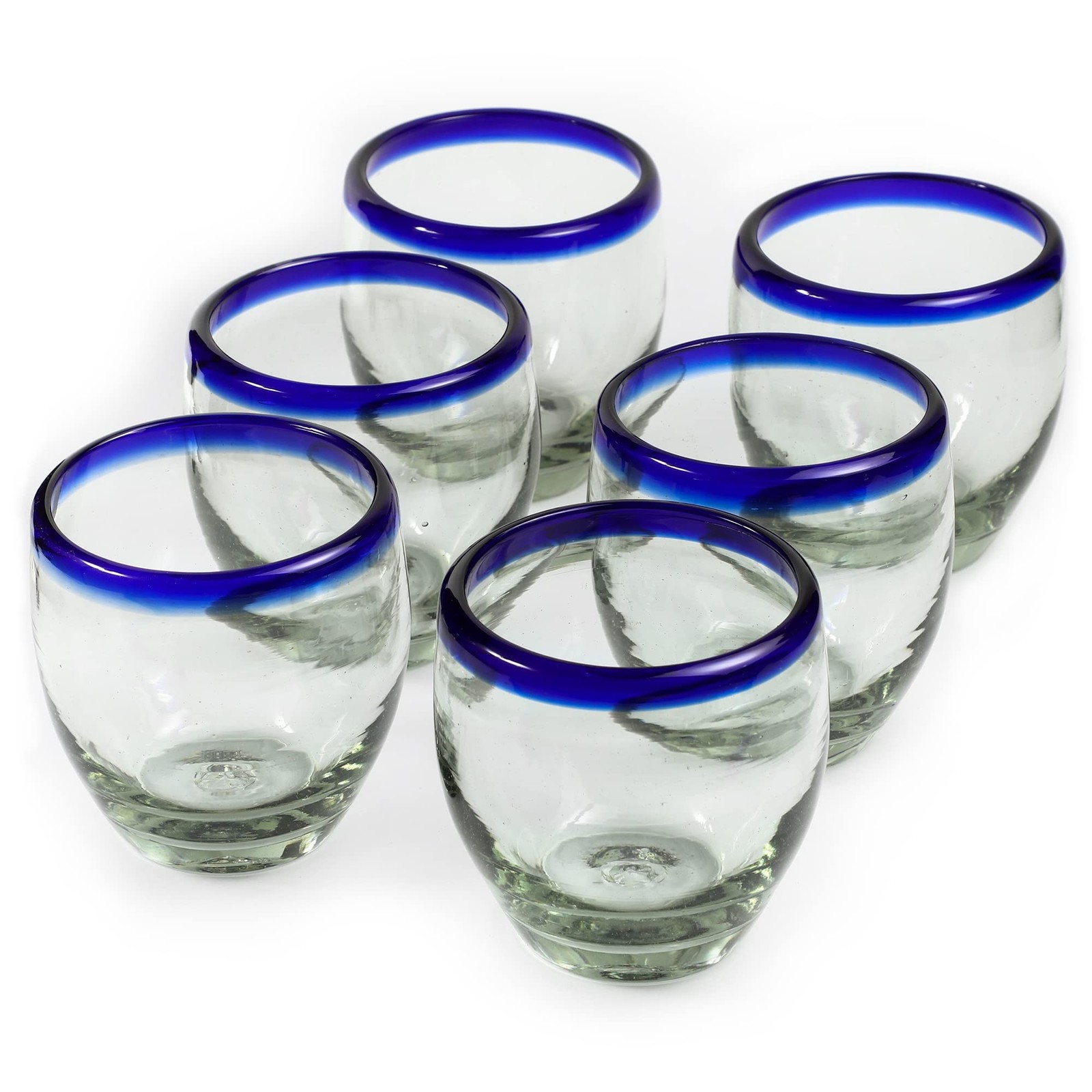 9 oz Hand Blown Mexican Drinking Glasses – Set of 6, 9 fl oz each, Cobalt-Blu…