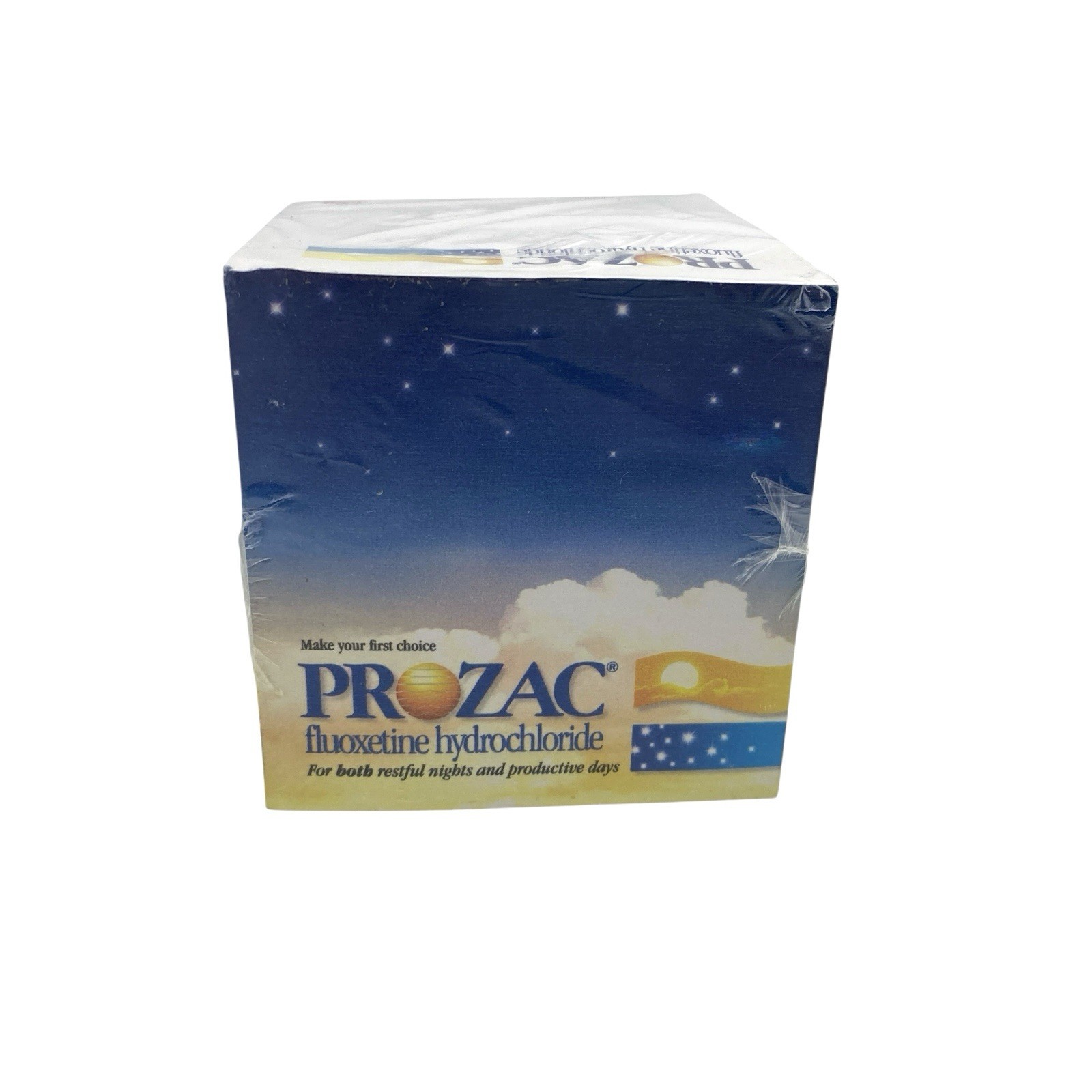 Prozac Pharmaceutical Advertising Note Paper Cube Lilly 1990s Plastic Wrapped