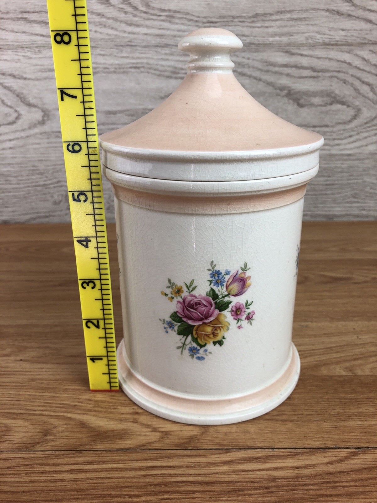 Kirkham Pottery Lidded Apothecary Jar White With Flowers