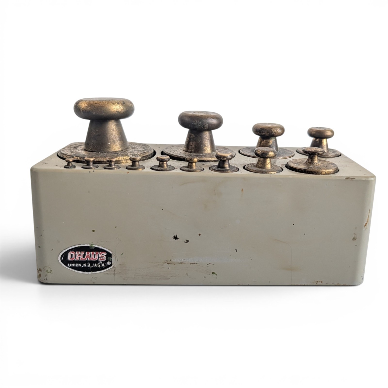 Vintage Ohaus Brass Calibration Weights Set – 13 Pieces with Original Holder
