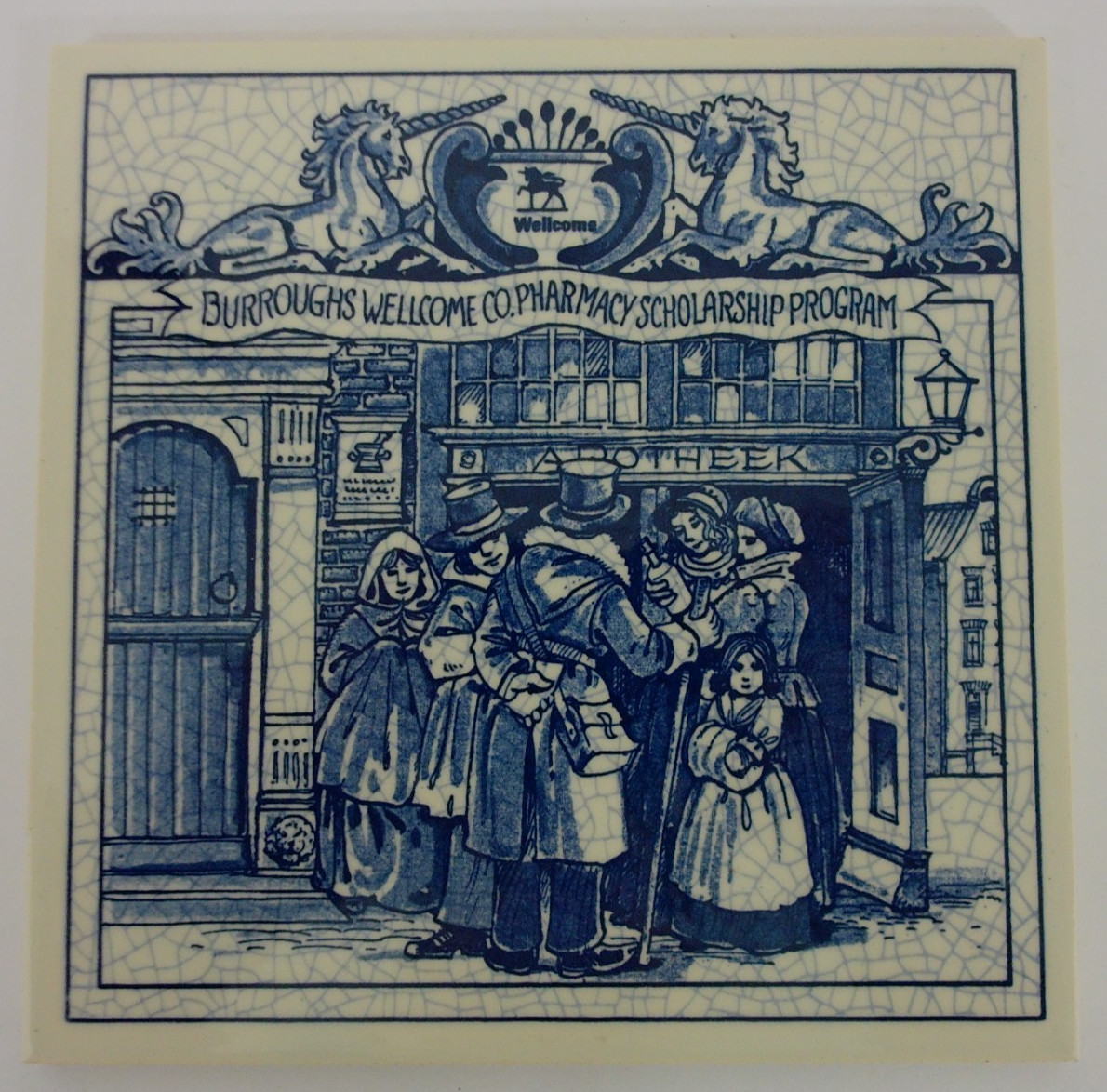 Burroughs Wellcome Blue & White Ceramic Pharmacy Pill Tile Social Place 1992 #23