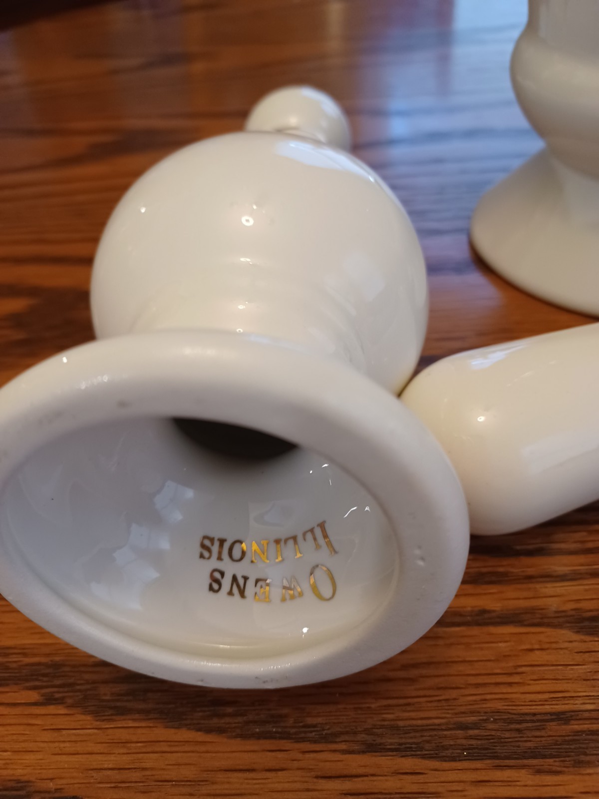 Vintage Owens Illinois Mortar and Pestle Finail Set Rx White and Gold Pharmacy