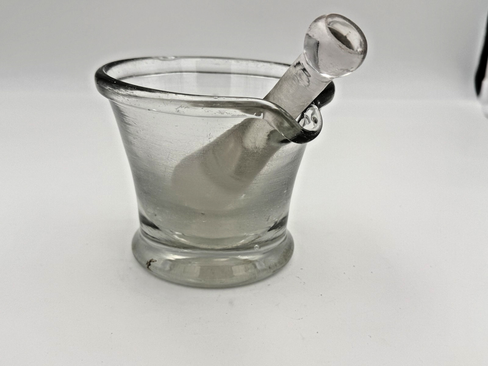 Heavy Blown Clear Glass Mortar & Pestle Set Hand‑Blown Vintage